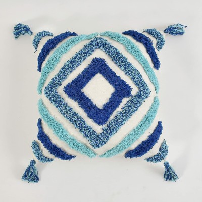 Dios Cotton Cushions Cover(40 cm*40 cm, Blue, White)