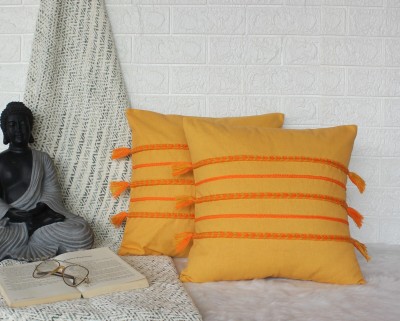 Dekor World Self Design Cushions & Pillows Cover(Pack of 2, 60 cm*60 cm, Yellow)
