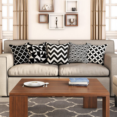 SEJ BY NISHA GUPTA Cotton Cushions Cover(Pack of 5, 40 cm*40 cm, Black, White)