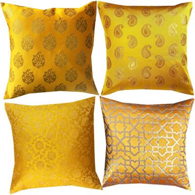 VIREO Jacquard Cushions Cover(40 cm*40 cm, Pack of 4, Yellow)
