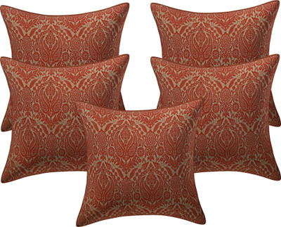 Go Texstylers Jacquard Cushions Cover(40 cm*40 cm, Pack of 5, Orange)