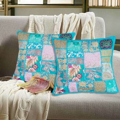 iinfinize Cotton Cushions Cover(Pack of 2, 45 cm*45 cm, Light Blue)