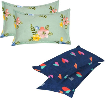 Anticca Cotton Pillows Cover(43 cm*69 cm, Pack of 4, Light Green, Dark Blue)