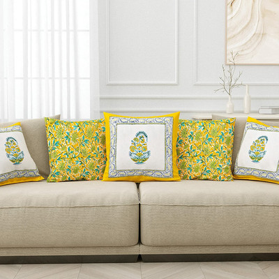 Blocks Of India Cotton Cushions Cover(40 cm*40 cm, Pack of 5, Yellow)