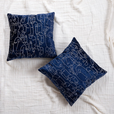 FINGERCRAFT Polyester Cushions Cover(40 cm*40 cm, Pack of 2, Dark Blue)