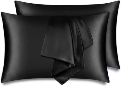 Jay Nagnath fab Satin Pillows Cover(Pack of 2, 18 cm*28 cm, Black)