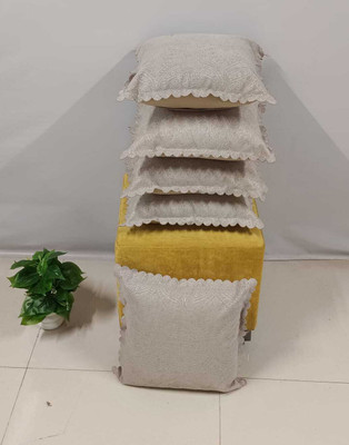 Real Desi Chenille Cushions Cover(60 cm*60 cm, Pack of 5, Cream)