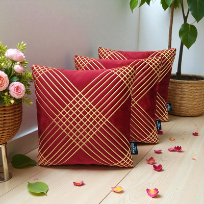 Zikrak Velvet Cushions Cover(40 cm*40 cm, Pack of 3, Maroon)