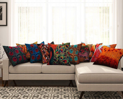 SEJ BY NISHA GUPTA Cotton Cushions Cover(Pack of 10, 40.64 cm*40.64 cm, Multicolor)
