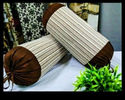 Real Desi Ravishing and Attractive Striped Bolsters Cover(Pack of 2, 75 cm*40 cm, Gold)