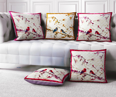 LoomJungle Polycotton Cushions Cover(40 cm*40 cm, Pack of 5, Maroon, Brown, Cream)