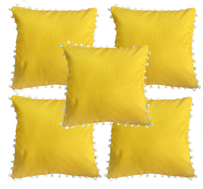 VIREO Dupion Silk Cushions Cover(40 cm*40 cm, Pack of 5, Yellow)