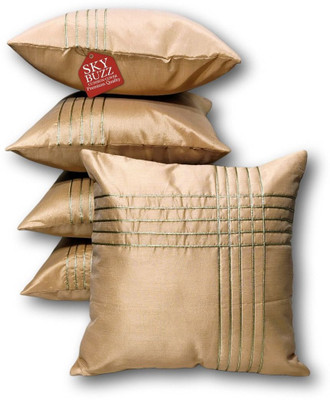 Yks Buzz Silk Cushions & Pillows Cover(16 cm*16 cm, Pack of 5, Beige)