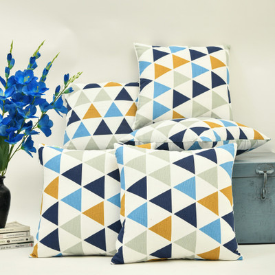 HOMEMONDE Cotton Cushions Cover(60 cm*60 cm, Pack of 5, Blue, Multicolor)