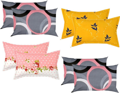 AAKRITI Microfiber Pillows Cover(43 cm*69 cm, Pack of 8, Grey, Yellow, Pink)