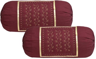 Tessile Embroidered Bolsters Cover(Pack of 2, 40 cm*80 cm, Maroon)