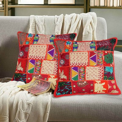 iinfinize Cotton Cushions Cover(Pack of 2, 45 cm*45 cm, Red)