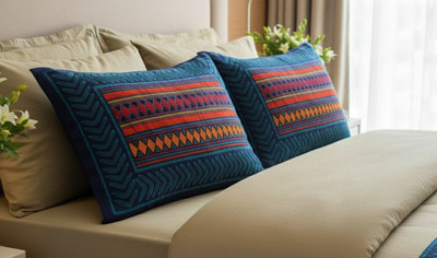 PahalArts Cotton Cushions & Pillows Cover(44 cm*66 cm, Pack of 2, Blue)