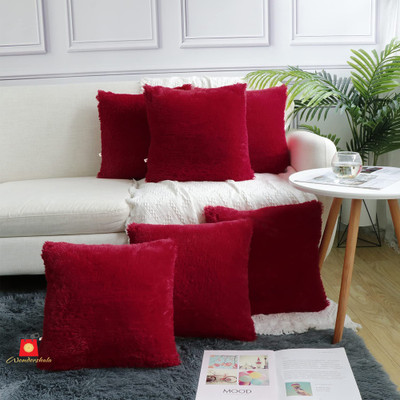 Cyuteenuts Fur, Faux Silk, Microfiber Pillows Cover(35 cm*35 cm, Pack of 6, Red)