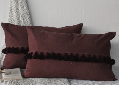 Dekor World Self Design Cushions & Pillows Cover(Pack of 2, 45 cm*70 cm, Brown)