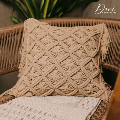 Dori Handcrafts Cotton Cushions & Pillows Cover(40.64 cm*40.64 cm, Beige)