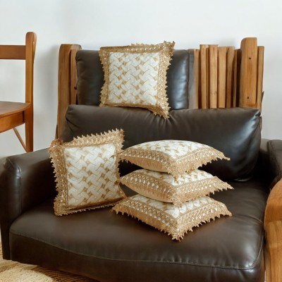 R2H2 Microfiber Cushions Cover(Pack of 5, 40.64 cm*40.64 cm, Cream)