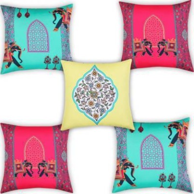 Rudsdecor Printed Cushions Cover(Pack of 5, 40 cm*40 cm, Pink, Light Blue, Yellow)