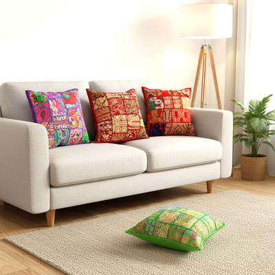 SHUQRANA Cotton Cushions Cover(41 cm*41 cm, Pack of 4, Multicolor)