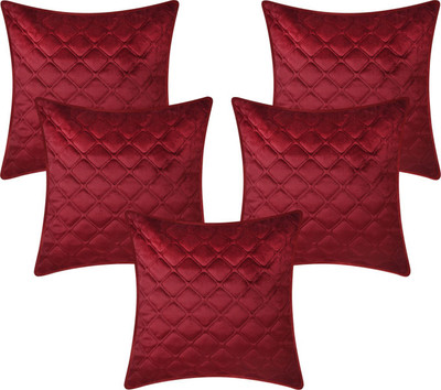 VHC Velvet Cushions Cover(40 cm*40 cm, Pack of 5, Maroon)