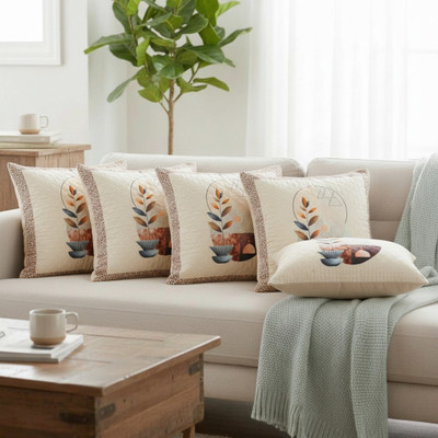 VICTORY WEAVES Polycotton Cushions Cover(40 cm*40 cm, Pack of 5, Cream)