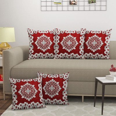 Sparklings Cotton Cushions Cover(40.34 cm*40.34 cm, Pack of 5, Red)