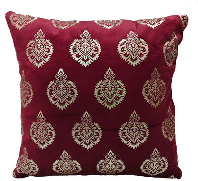 pracwal Velvet Cushions Cover(40 cm*40 cm, Maroon, Gold)