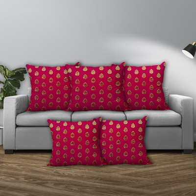 Avirons Silk Cushions Cover(40 cm*40 cm, Pack of 5, Red)