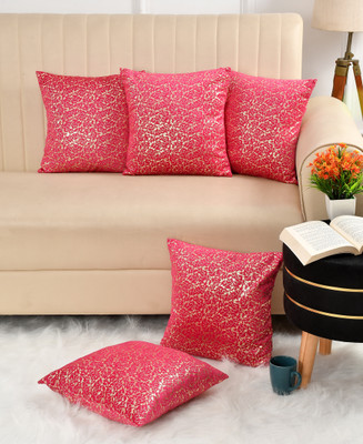 WiseHome Velvet Cushions Cover(40 cm*40 cm, Pack of 5, Pink)