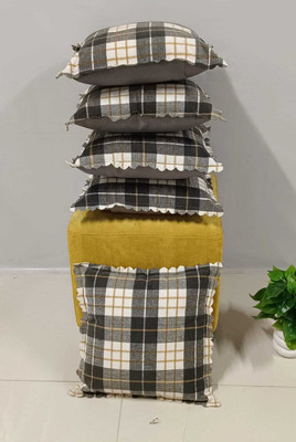 Real Desi Cotton Cushions Cover(40 cm*40 cm, Pack of 5, Grey)