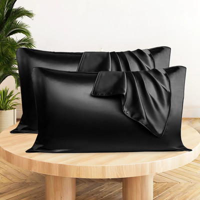 Sunvibe Satin Pillows Cover(46 cm*72 cm, Pack of 2, Black)
