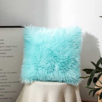 Catchyx Cart 12x12 Inches Fur Pillow Microfibre Solid Cushion Pack of 1(Blue)