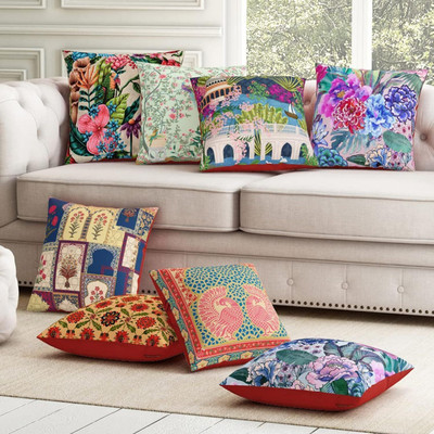 SEJ BY NISHA GUPTA Polyester Cushions Cover(Pack of 8, 40 cm*40 cm, Multicolor, Peach)