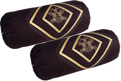Tessile Embroidered Bolsters Cover(Pack of 2, 40 cm*80 cm, Brown)