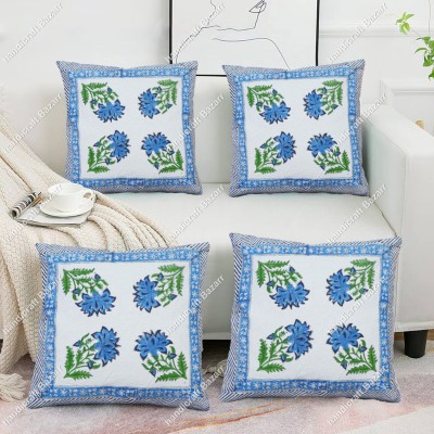 Handicraft Bazarr Printed Cushions & Pillows Cover(Pack of 4, 40 cm*40 cm, White, Blue)