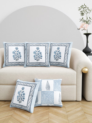 Blocks Of India Cotton Cushions Cover(40 cm*40 cm, Pack of 5, Blue, Grey)