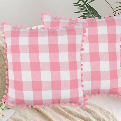 Lushomes Checkered Cushions & Pillows Cover(Pack of 2, 20 cm*12 cm, Pink, White)