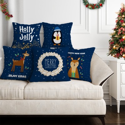 Crazy Corner Printed Cushions & Pillows Cover(Pack of 5, 30.48 cm*30.48 cm, Blue)
