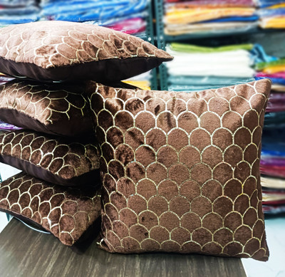 Decorline Velvet Cushions & Pillows Cover(Pack of 5, 40 cm*40 cm, Brown)