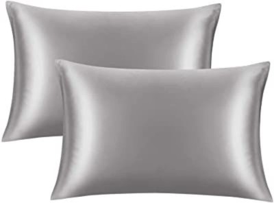 Jay Nagnath fab Satin Pillows Cover(Pack of 2, 18 cm*28 cm, Silver)