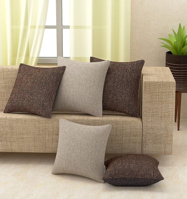 indoAmor Jute Cushions Cover(Pack of 5, 40 cm*40 cm, Brown, Beige)