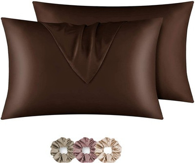 ARMOXA Satin Pillows Cover(45 cm*72 cm, Pack of 2, Brown)