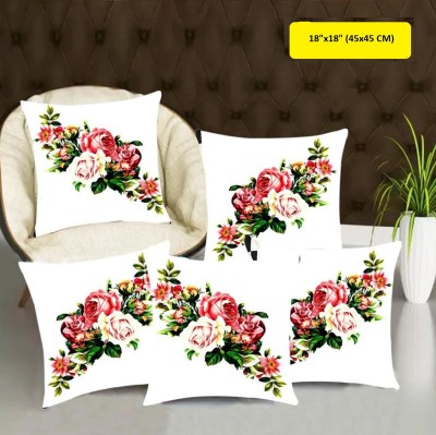 Abhsant Floral Cushions Cover(Pack of 5, 45 cm*45 cm, Red, White)