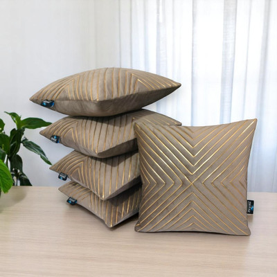 Zikrak Velvet Cushions & Pillows Cover(65 cm*65 cm, Pack of 5, Brown)