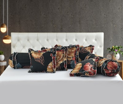 LCF Floral Cushions & Bolsters Cover(Pack of 7, 40 cm*40 cm, Black)